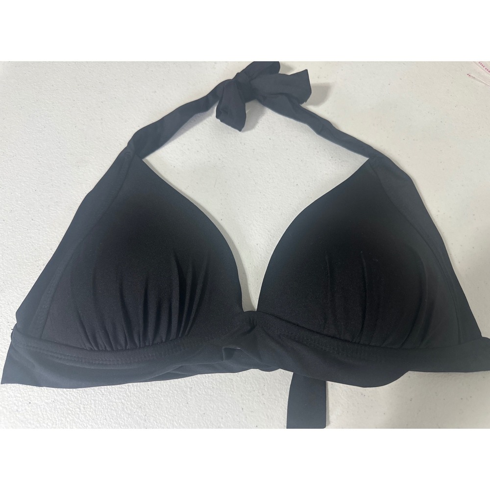 Mossimo Womens Black Halter Bikini Top Molded Pleated Triangle Swim Top Size M